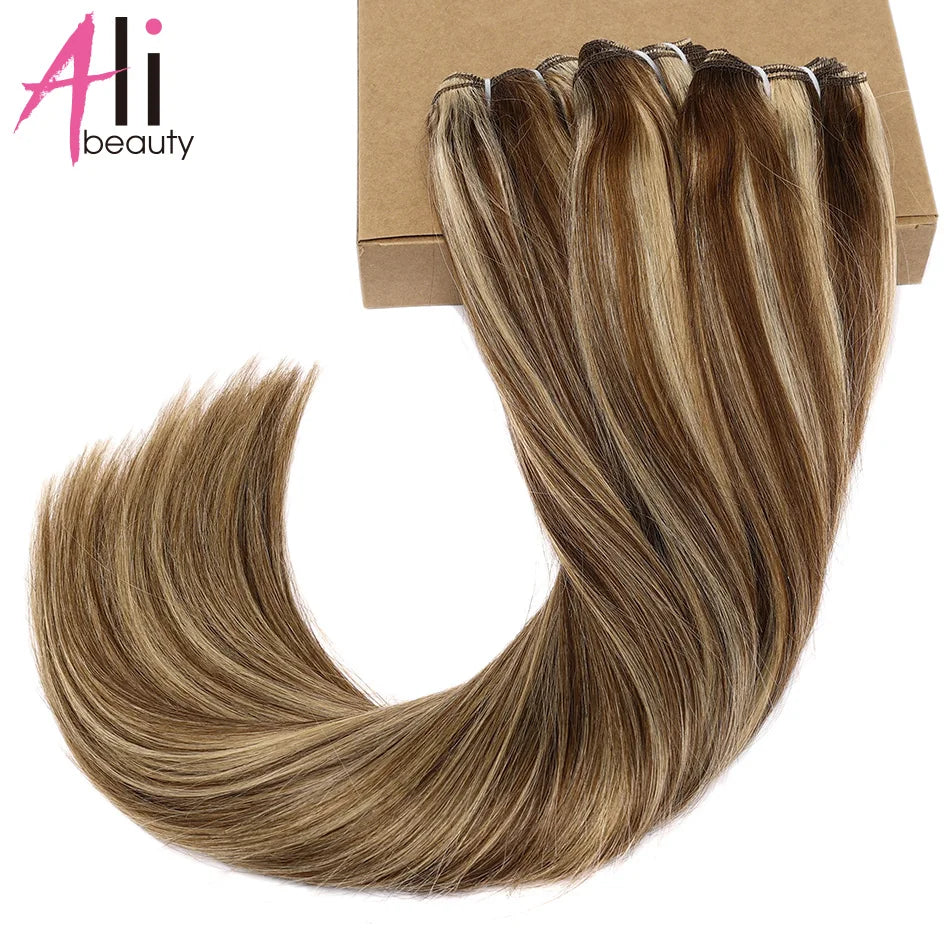 Human Hair Bundles Straight Double Drawn Weft European Remy Natural Human Hair Weaves Extension 100g Can Curly Hair