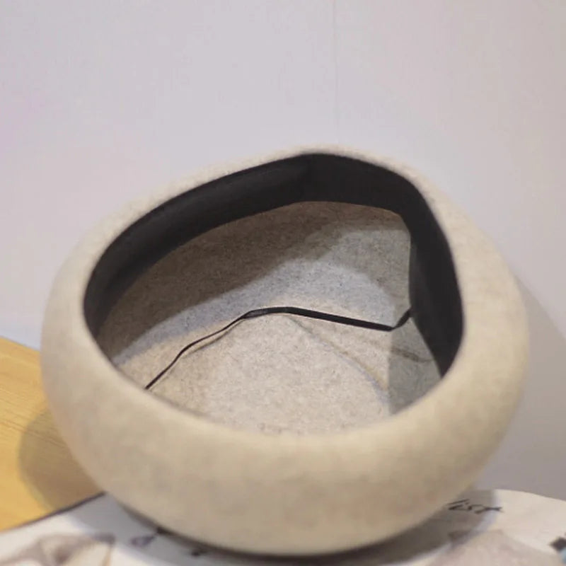 100% Wool Felt Winter Beret Solid Warmer Women Beanies Cap Classical French Style Beret Femme Beanies Cap Ladies Fascinator Hat