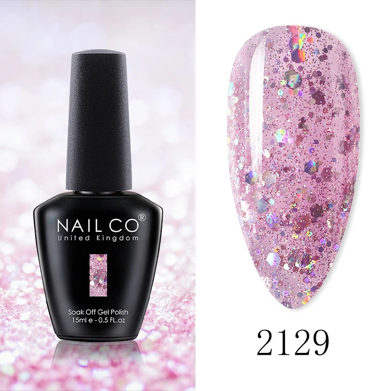 NAILCO 15ML Top Gel Nail Polish Nails Semi-permanent UV Varnish Glitter High Quality Glass Bottle Nail Art Polish For Manicure