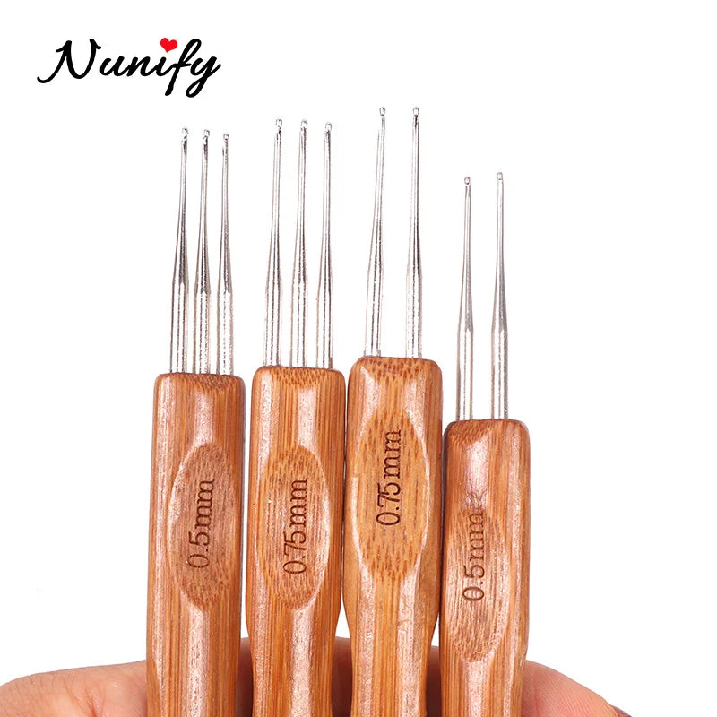 Nunify New Double Side Crochet Needle Hooks For Dreadlock Crochet Hook For Hair Braiding Bamboo Handle One Double Triple Head