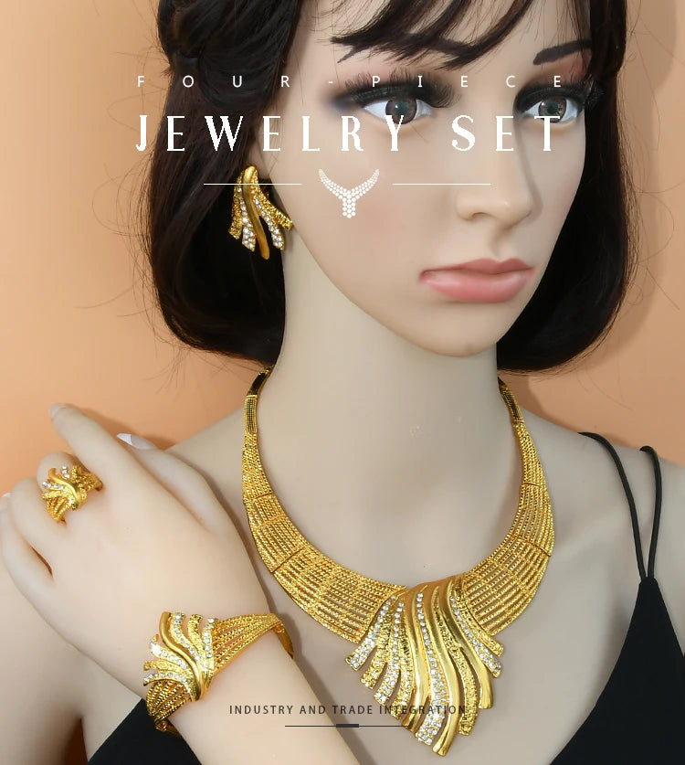 ANIID Nigerian Jewelery Set Wedding Jewelry For Women Dubai 24K Gold Color Jewlery African Designer Earrings Bridal Necklace