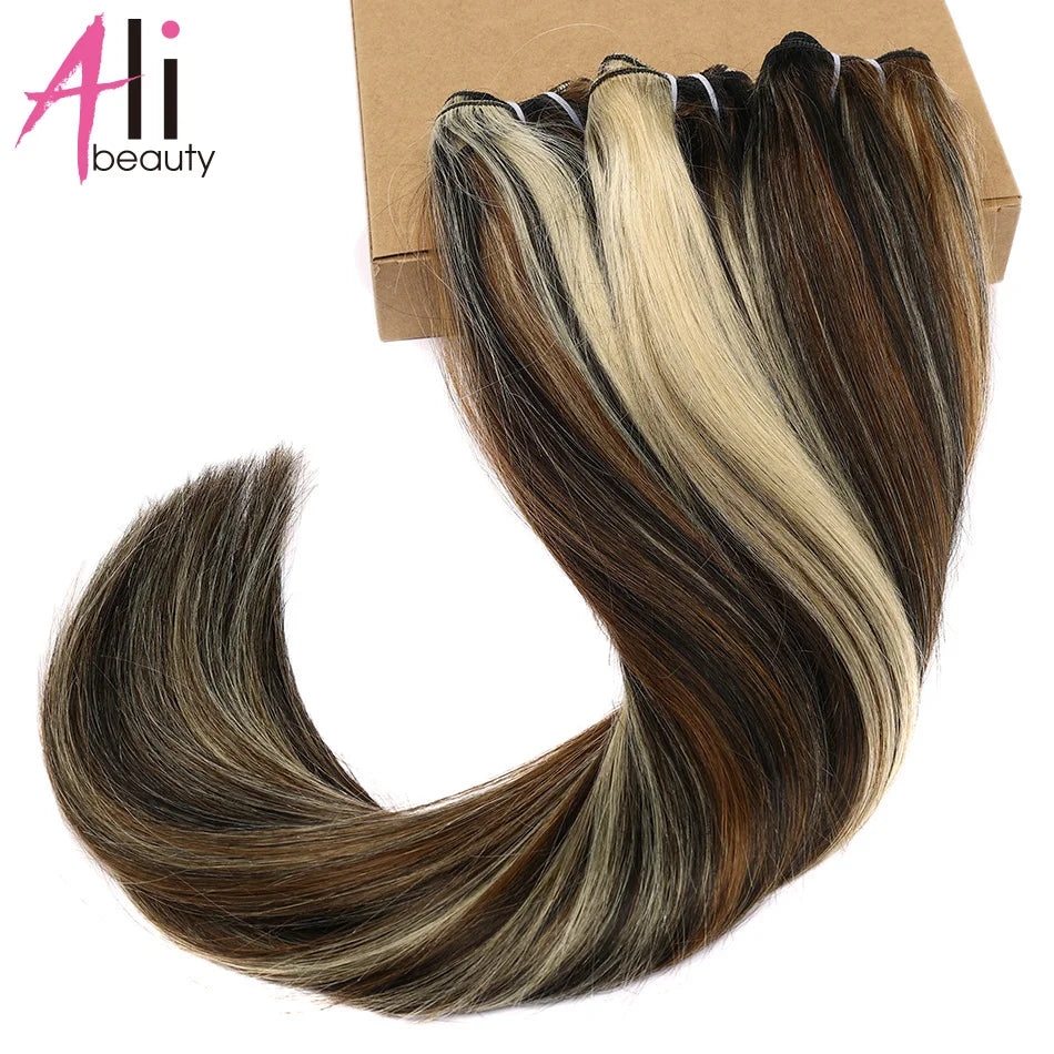 Human Hair Bundles Straight Double Drawn Weft European Remy Natural Human Hair Weaves Extension 100g Can Curly Hair