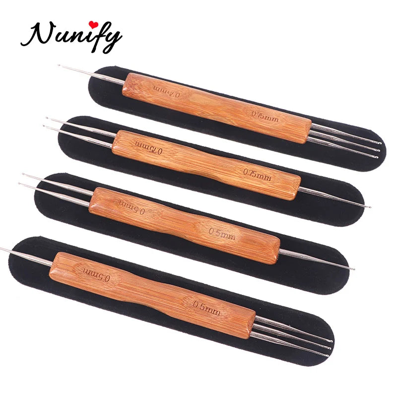 Nunify New Double Side Crochet Needle Hooks For Dreadlock Crochet Hook For Hair Braiding Bamboo Handle One Double Triple Head