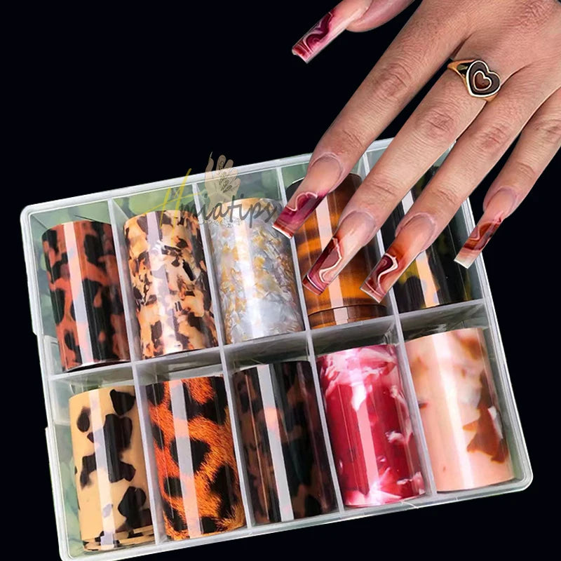 Tortoiseshell Amber Nails Tortoise Shell Sea Shell Sheets Nail Art Foil Transfer Decals Wraps Tips Nail Manicure Decorations