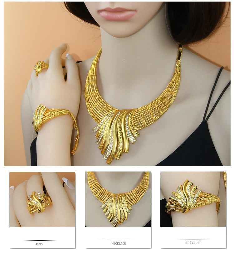 ANIID Nigerian Jewelery Set Wedding Jewelry For Women Dubai 24K Gold Color Jewlery African Designer Earrings Bridal Necklace