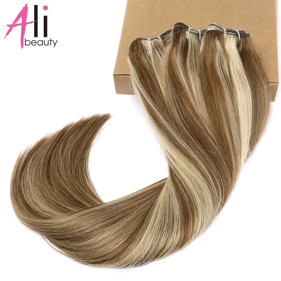 Human Hair Bundles Straight Double Drawn Weft European Remy Natural Human Hair Weaves Extension 100g Can Curly Hair