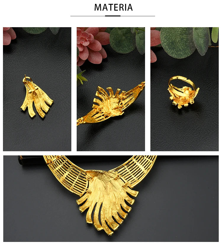 ANIID Nigerian Jewelery Set Wedding Jewelry For Women Dubai 24K Gold Color Jewlery African Designer Earrings Bridal Necklace