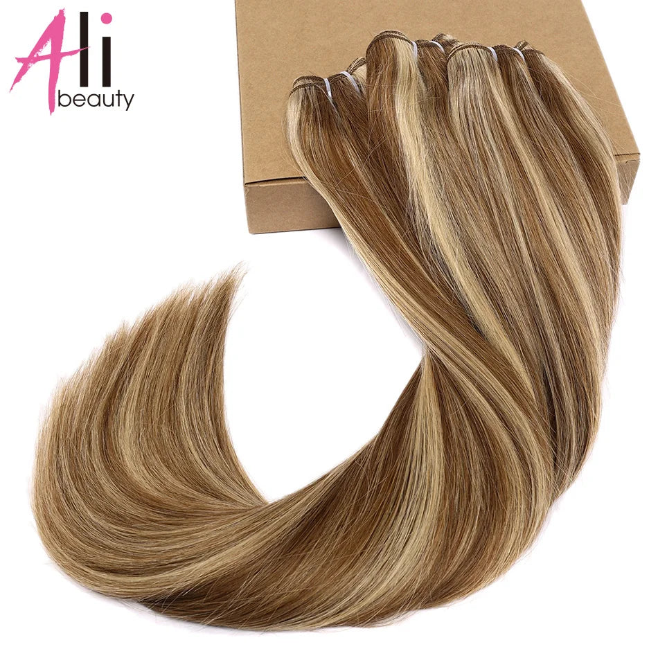 Human Hair Bundles Straight Double Drawn Weft European Remy Natural Human Hair Weaves Extension 100g Can Curly Hair