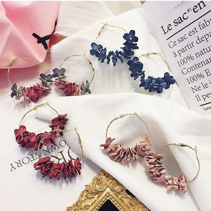 Charm Korean Fashion New Earrings Temperament Hot Selling Fabric Flower Earrings Women Wholesale Women Steel Earrings