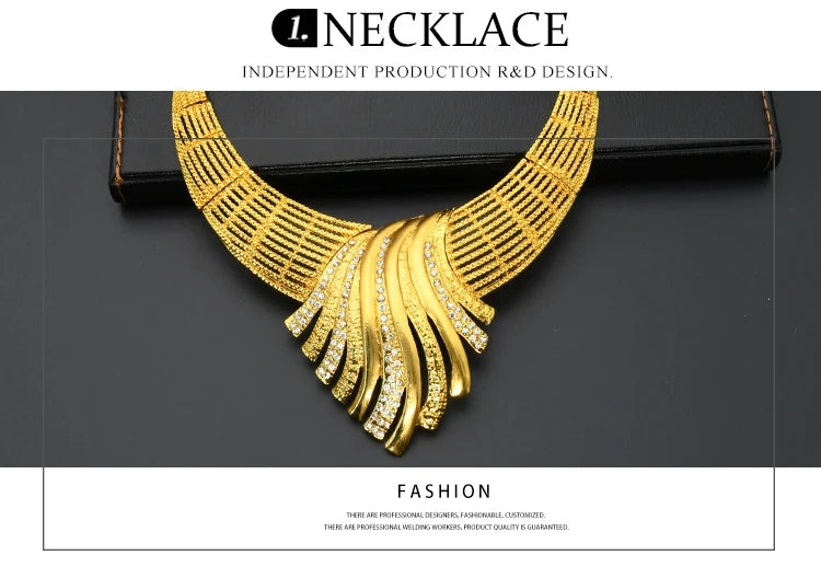 ANIID Nigerian Jewelery Set Wedding Jewelry For Women Dubai 24K Gold Color Jewlery African Designer Earrings Bridal Necklace