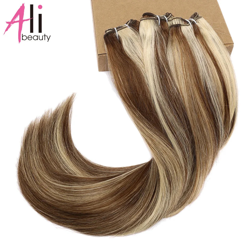 Human Hair Bundles Straight Double Drawn Weft European Remy Natural Human Hair Weaves Extension 100g Can Curly Hair