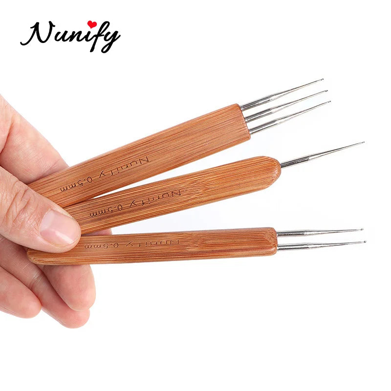 Nunify New Double Side Crochet Needle Hooks For Dreadlock Crochet Hook For Hair Braiding Bamboo Handle One Double Triple Head