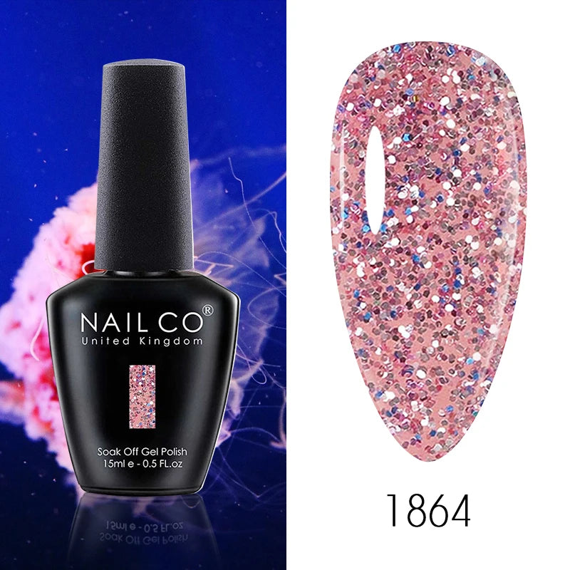 NAILCO 15ML Top Gel Nail Polish Nails Semi-permanent UV Varnish Glitter High Quality Glass Bottle Nail Art Polish For Manicure