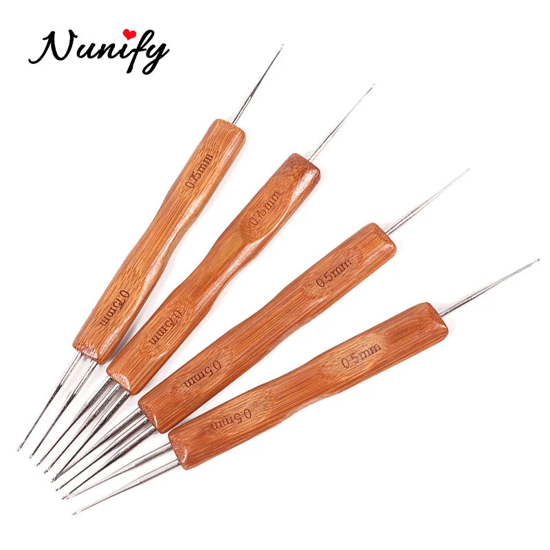 Nunify New Double Side Crochet Needle Hooks For Dreadlock Crochet Hook For Hair Braiding Bamboo Handle One Double Triple Head
