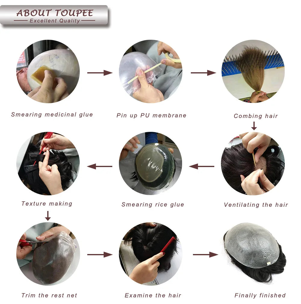 Men Wig Natural Human Hair Toupee 18mm Curly Breathable Mono Male Wig System Prosthesis Male Natural Hairline Black Blond Wig