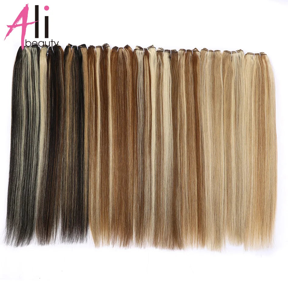 Human Hair Bundles Straight Double Drawn Weft European Remy Natural Human Hair Weaves Extension 100g Can Curly Hair