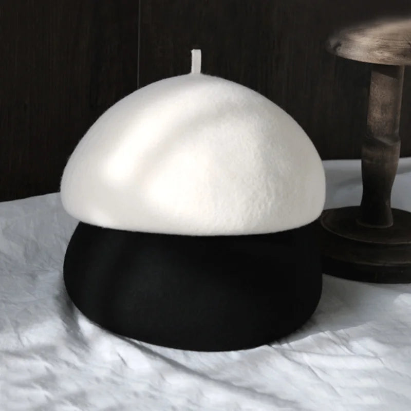 100% Wool Felt Winter Beret Solid Warmer Women Beanies Cap Classical French Style Beret Femme Beanies Cap Ladies Fascinator Hat