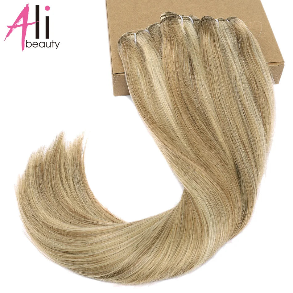 Human Hair Bundles Straight Double Drawn Weft European Remy Natural Human Hair Weaves Extension 100g Can Curly Hair