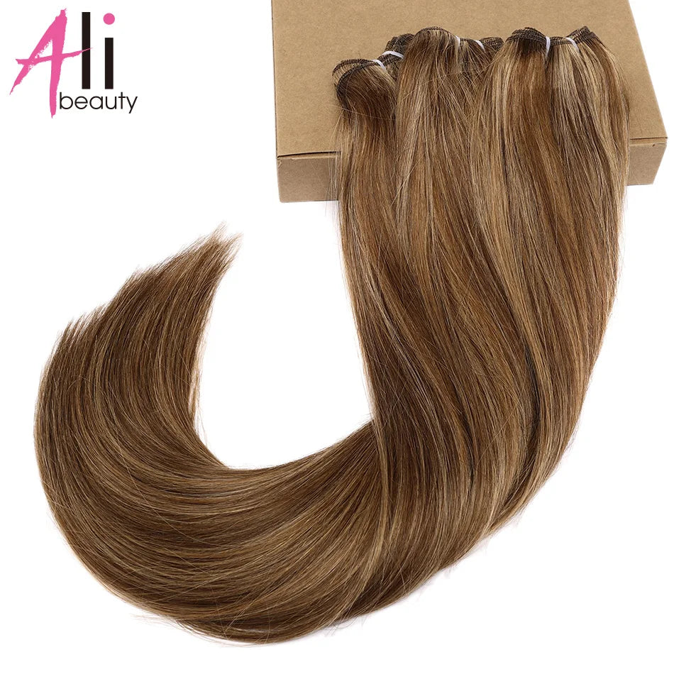 Human Hair Bundles Straight Double Drawn Weft European Remy Natural Human Hair Weaves Extension 100g Can Curly Hair