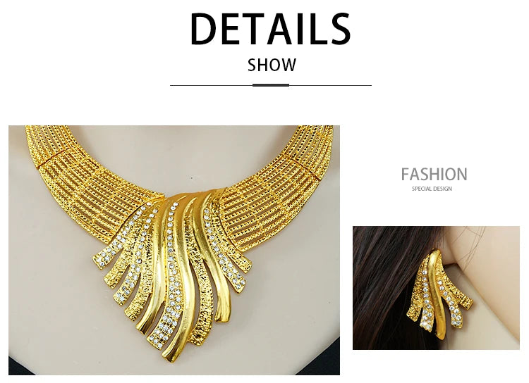 ANIID Nigerian Jewelery Set Wedding Jewelry For Women Dubai 24K Gold Color Jewlery African Designer Earrings Bridal Necklace