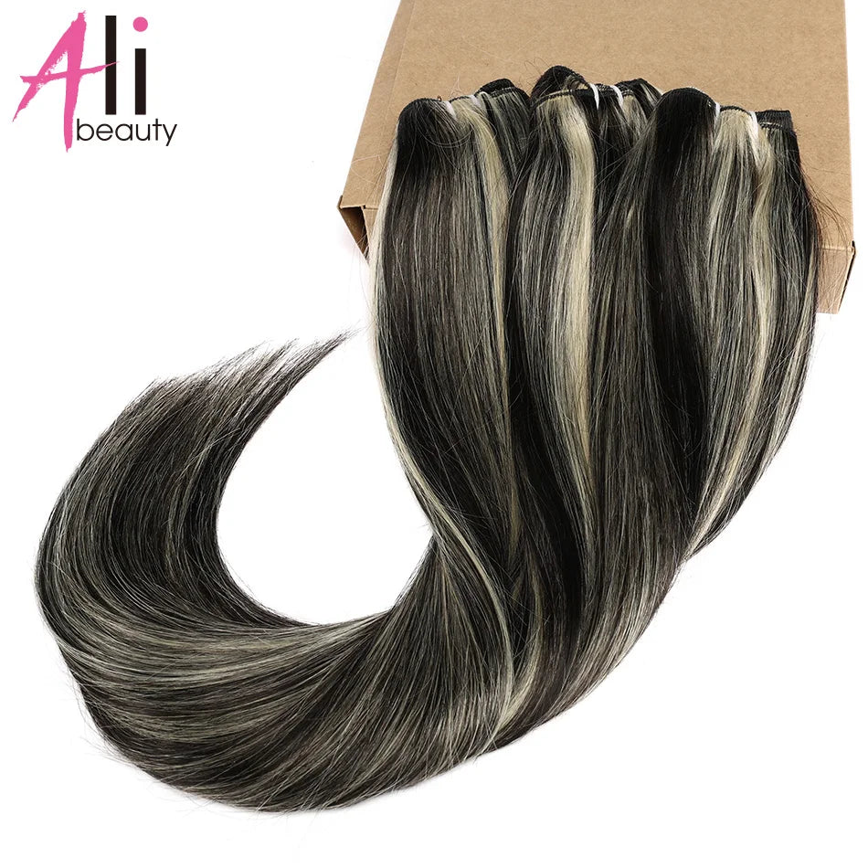 Human Hair Bundles Straight Double Drawn Weft European Remy Natural Human Hair Weaves Extension 100g Can Curly Hair