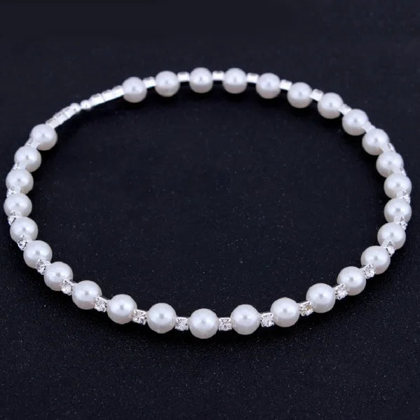 Wedding Bridal Jewelry Set String of Pearls Prom Silver Color Crystal Bracelet Necklace Earrings for Women jewellery sets