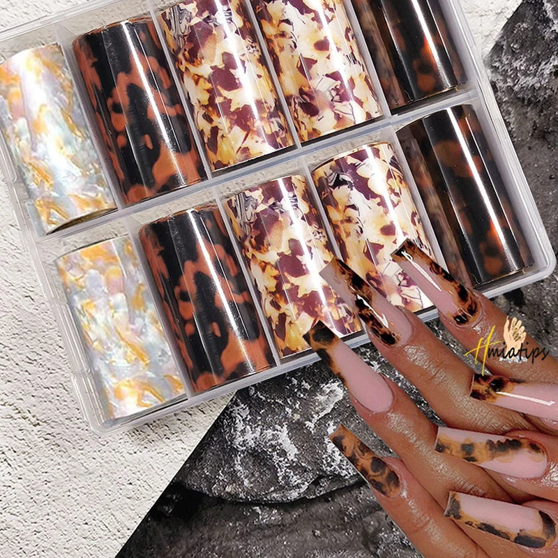Tortoiseshell Amber Nails Tortoise Shell Sea Shell Sheets Nail Art Foil Transfer Decals Wraps Tips Nail Manicure Decorations