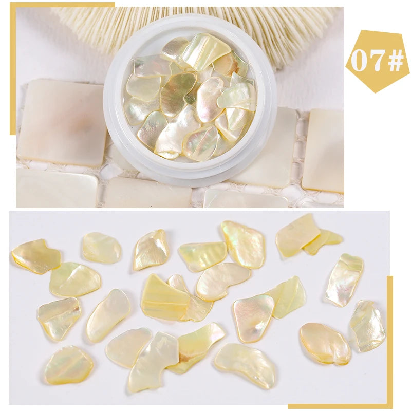 1 Pot Nails Abalone Shell Fragments Texture Natural Sea Shell 3d Charm Nail Art Decoration Slice DIY Beauty Salon Tools new