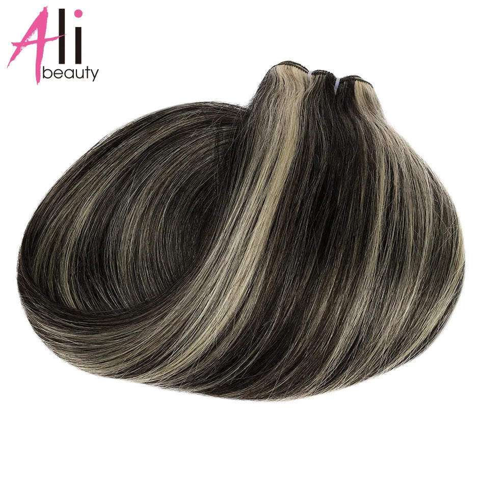 Human Hair Bundles Straight Double Drawn Weft European Remy Natural Human Hair Weaves Extension 100g Can Curly Hair