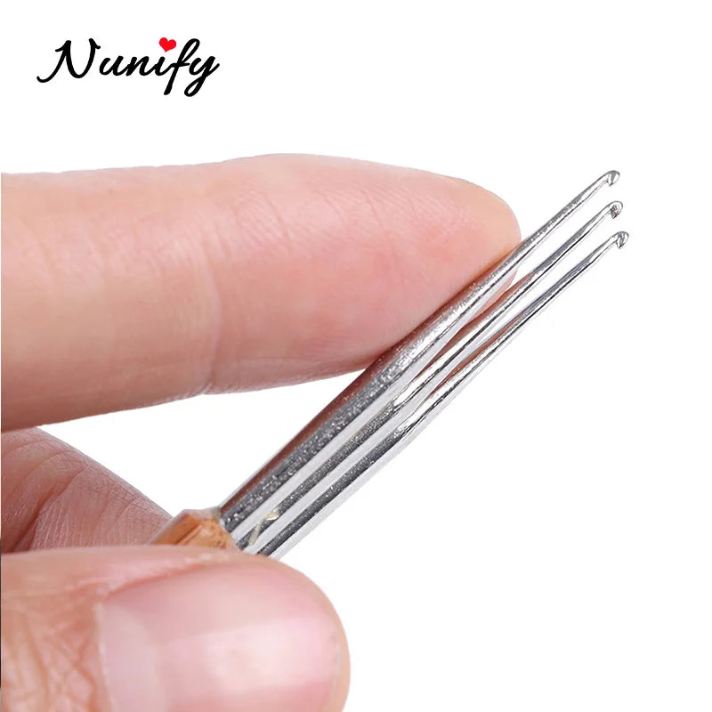 Nunify New Double Side Crochet Needle Hooks For Dreadlock Crochet Hook For Hair Braiding Bamboo Handle One Double Triple Head
