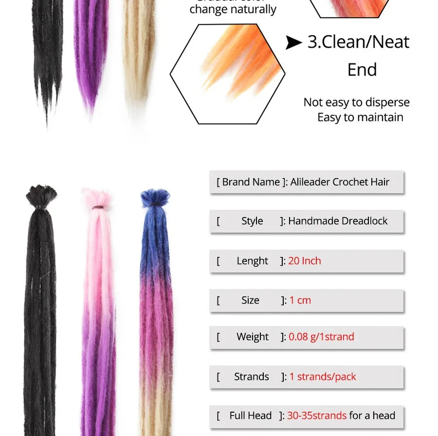 Handmade lock Extensions 20 Inch - 5/10pcs Ombre Synthetic Locs