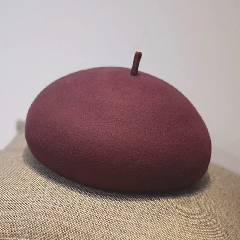 100% Wool Felt Winter Beret Solid Warmer Women Beanies Cap Classical French Style Beret Femme Beanies Cap Ladies Fascinator Hat