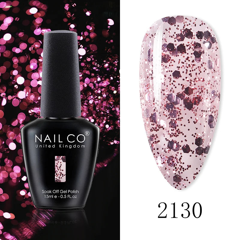NAILCO 15ML Top Gel Nail Polish Nails Semi-permanent UV Varnish Glitter High Quality Glass Bottle Nail Art Polish For Manicure