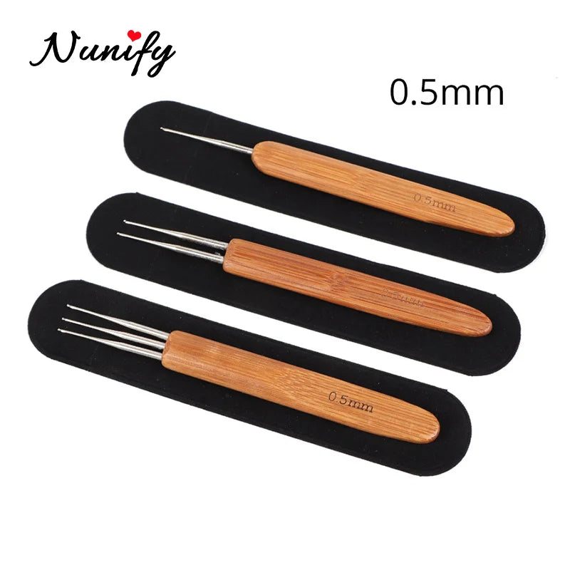 Nunify New Double Side Crochet Needle Hooks For Dreadlock Crochet Hook For Hair Braiding Bamboo Handle One Double Triple Head