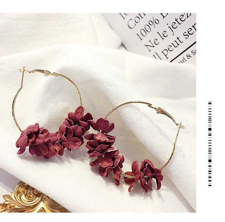 Charm Korean Fashion New Earrings Temperament Hot Selling Fabric Flower Earrings Women Wholesale Women Steel Earrings