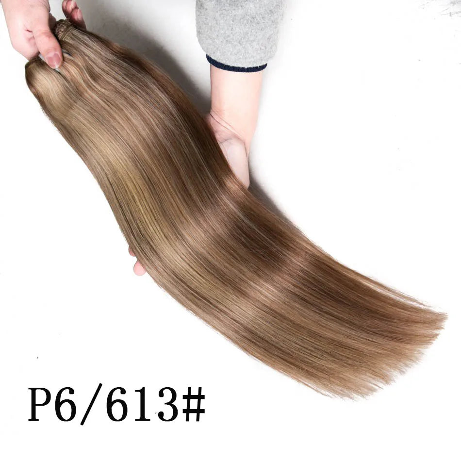 Human Hair Bundles Straight Double Drawn Weft European Remy Natural Human Hair Weaves Extension 100g Can Curly Hair