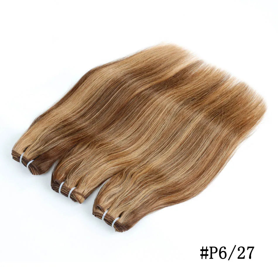 Human Hair Bundles Straight Double Drawn Weft European Remy Natural Human Hair Weaves Extension 100g Can Curly Hair
