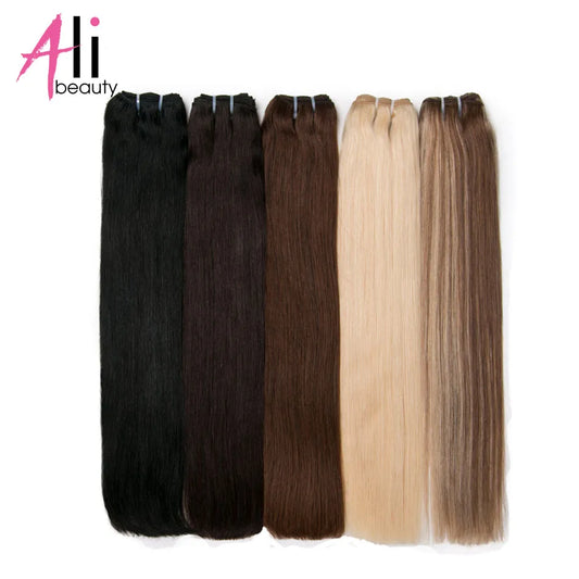 Human Hair Bundles Straight Double Drawn Weft European Remy Natural Human Hair Weaves Extension 100g Can Curly Hair
