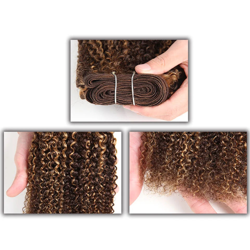 Sleek Afro Kinky Weave Curly Hair 1 Piece Ombre Mongolian Human Hair Weave Bundles Deal #P4/27 #F4/30# P4/30 Remy Hair Extension