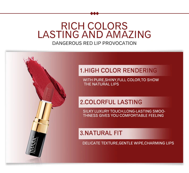 IMAGIC Lipstick Moisturizer Lips Smooth Lip Stick Long Lasting Charming Lip Lipstick Cosmetic Beauty Makeup 12 Colors