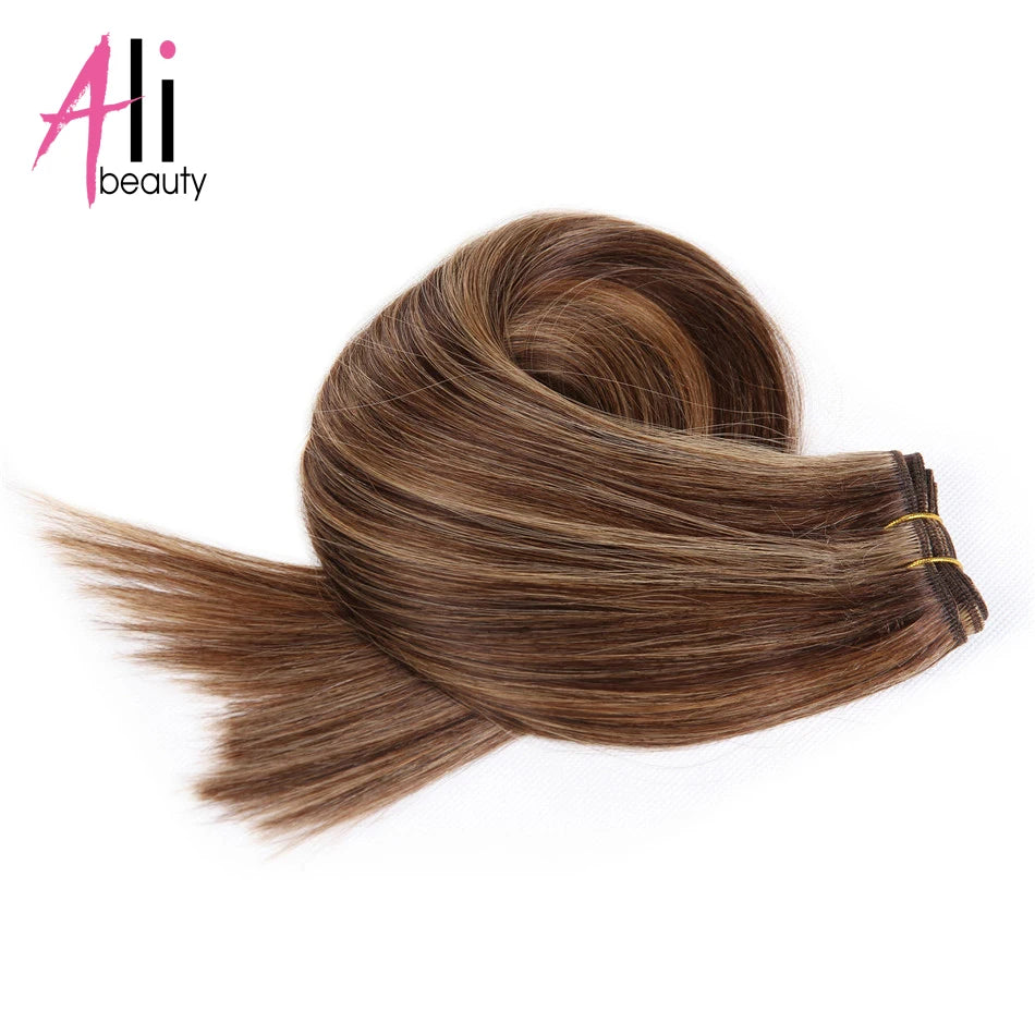 Human Hair Bundles Straight Double Drawn Weft European Remy Natural Human Hair Weaves Extension 100g Can Curly Hair