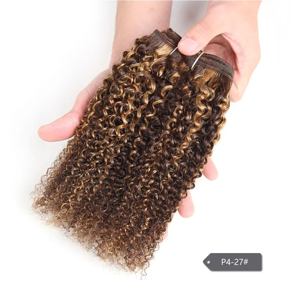 Sleek Afro Kinky Weave Curly Hair 1 Piece Ombre Mongolian Human Hair Weave Bundles Deal #P4/27 #F4/30# P4/30 Remy Hair Extension