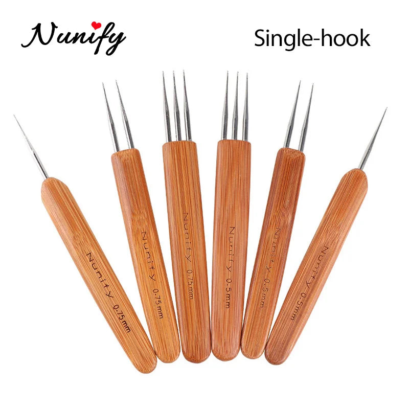 Nunify New Double Side Crochet Needle Hooks For Dreadlock Crochet Hook For Hair Braiding Bamboo Handle One Double Triple Head