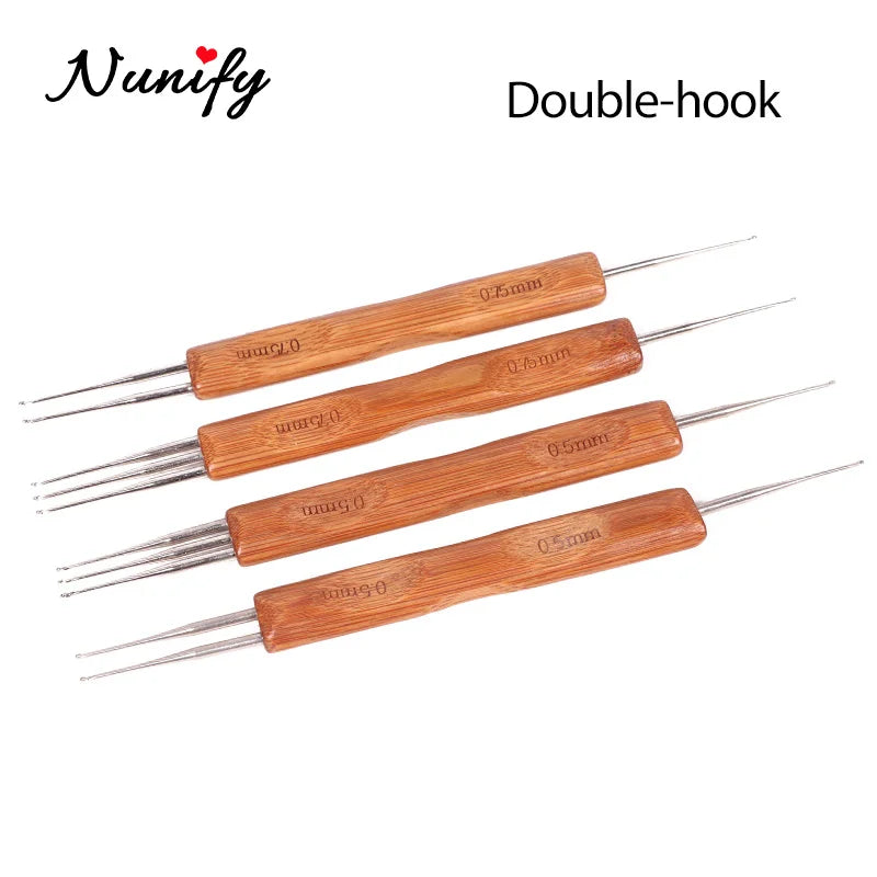 Nunify New Double Side Crochet Needle Hooks For Dreadlock Crochet Hook For Hair Braiding Bamboo Handle One Double Triple Head