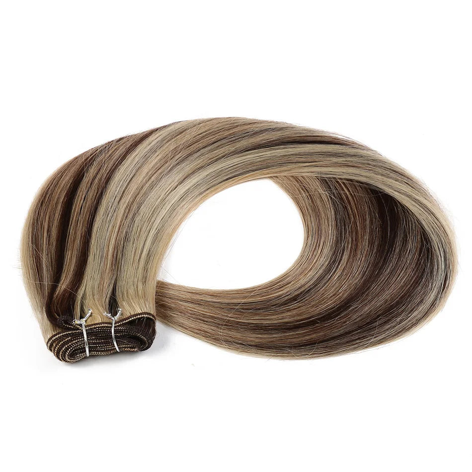 Human Hair Bundles Straight Double Drawn Weft European Remy Natural Human Hair Weaves Extension 100g Can Curly Hair