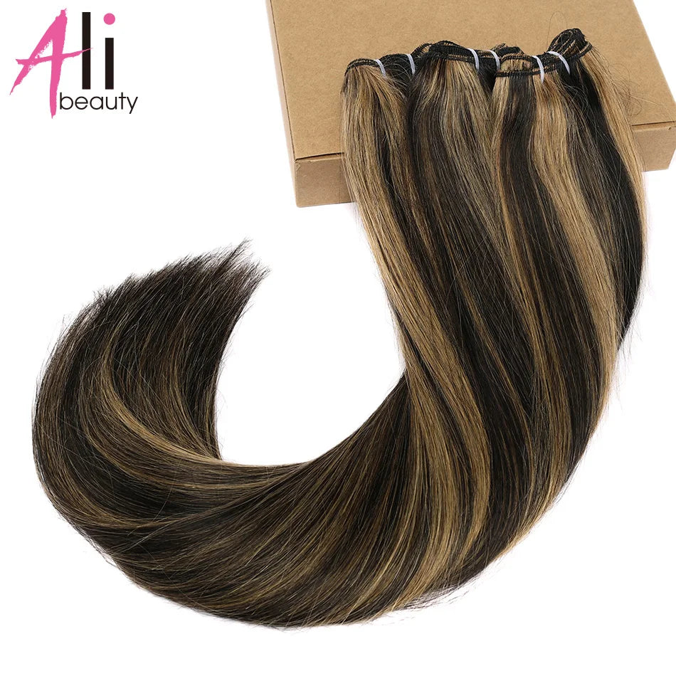 Human Hair Bundles Straight Double Drawn Weft European Remy Natural Human Hair Weaves Extension 100g Can Curly Hair