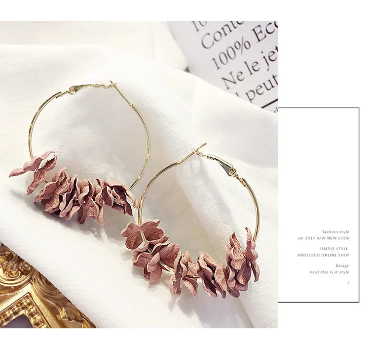 Charm Korean Fashion New Earrings Temperament Hot Selling Fabric Flower Earrings Women Wholesale Women Steel Earrings