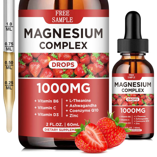 Liquid Ashwagandha Magnesium Citrate Supplement Drops Oral Dosage with Calcium Zinc Vitamin D3 B6 B12 CoQ10 Potassium Magnesium