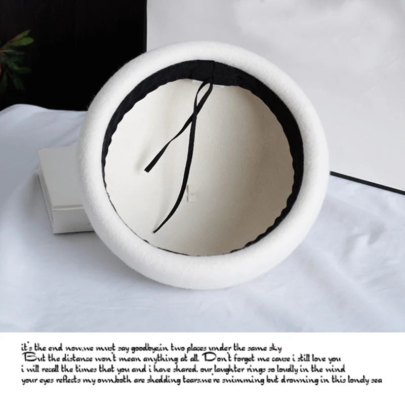 100% Wool Felt Winter Beret Solid Warmer Women Beanies Cap Classical French Style Beret Femme Beanies Cap Ladies Fascinator Hat