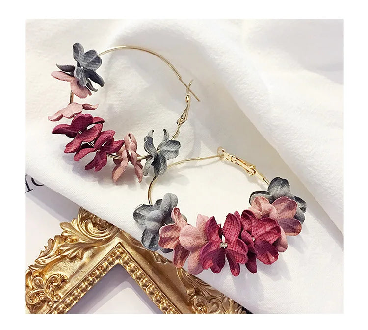 Charm Korean Fashion New Earrings Temperament Hot Selling Fabric Flower Earrings Women Wholesale Women Steel Earrings